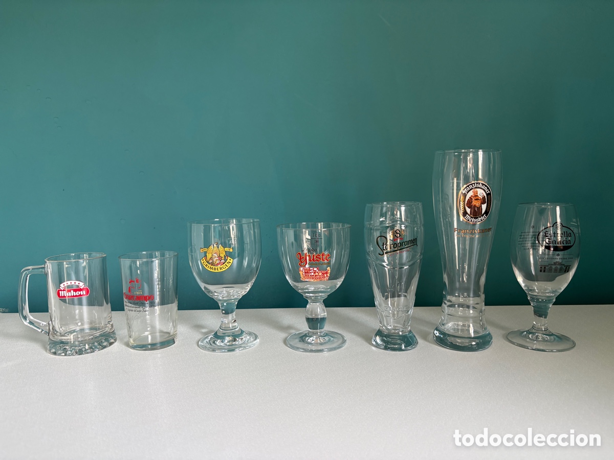 Coleccionismo: (L*067*) Lote de 7 Vasos y Copas de Cerveza de Colecci&oacute;n (Marcas Variadas)