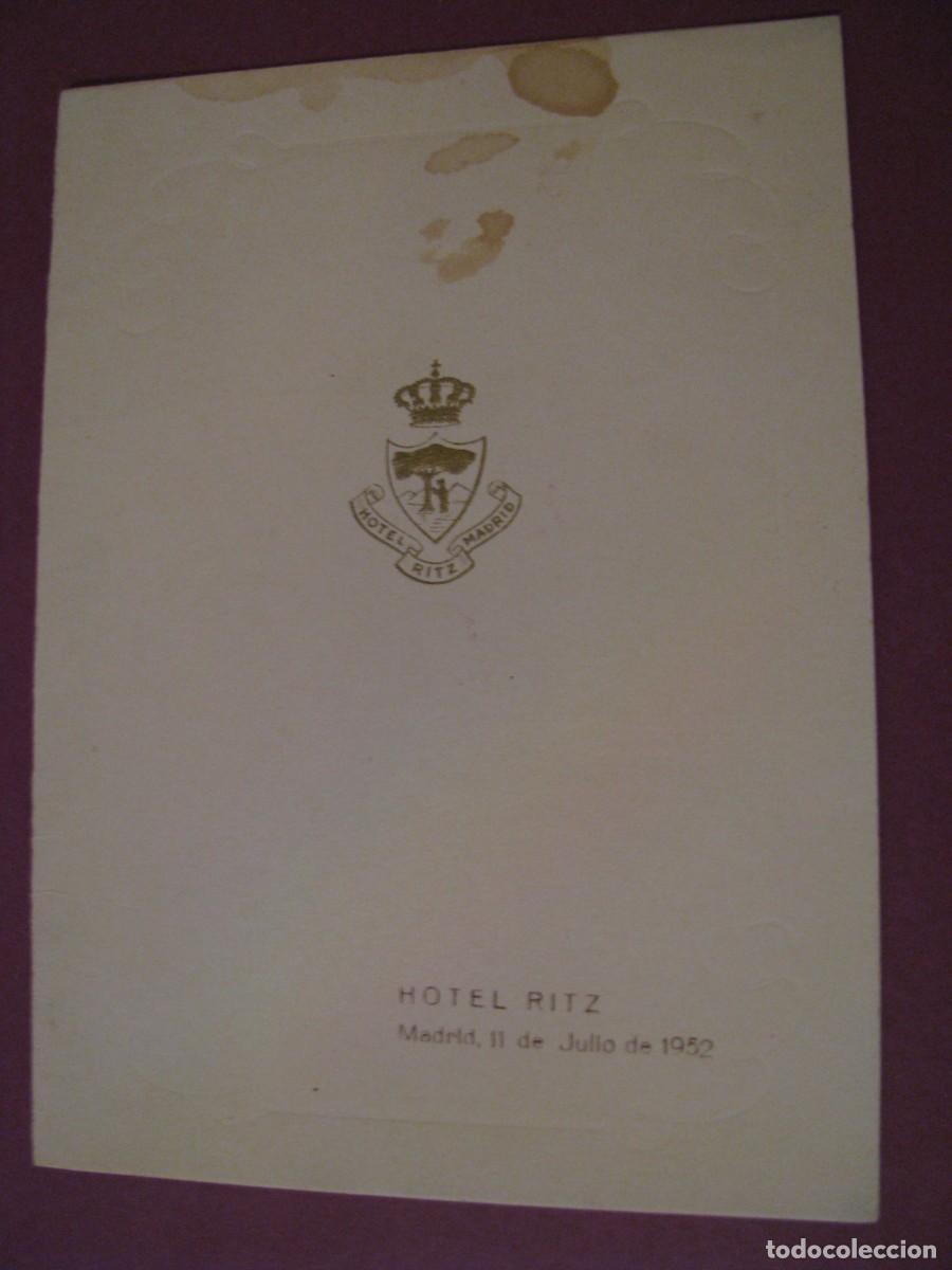 Coleccionismo: MENU BANQUETE HOTEL RITZ A&Ntilde;O 1952.