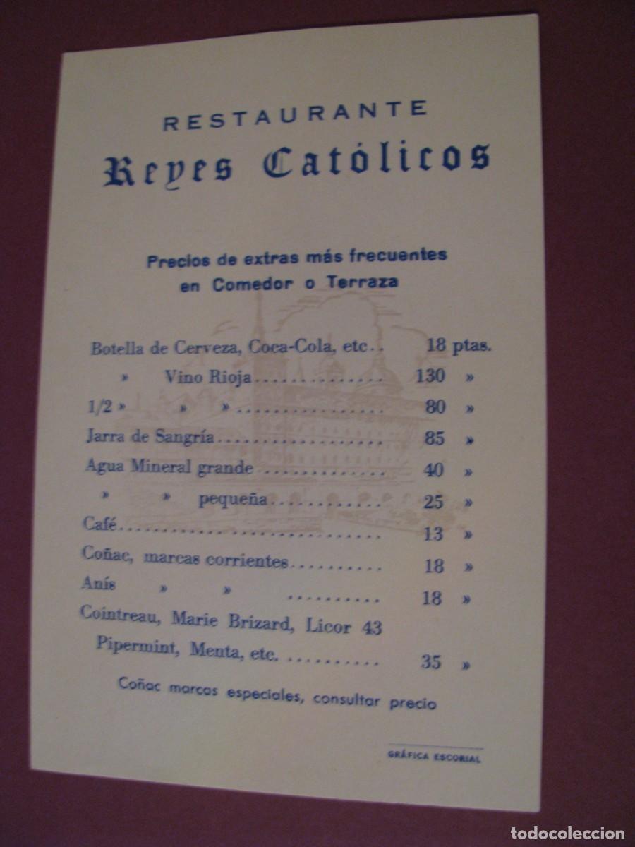 Coleccionismo: CARTA DE PRECIOS RESTAURANTE REYES CATOLICOS. EL ESCORIAL. A&Ntilde;O C. 1970