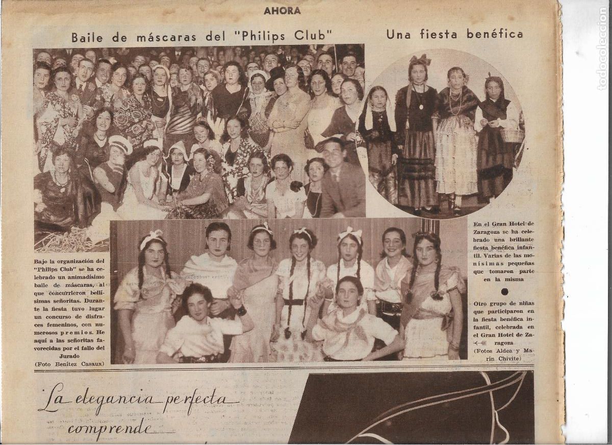 Coleccionismo: A&Ntilde;O 1933 RECORTE PRENSA BAILE DE MASCARAS EN EL PHILIPS CLUB CONCURSO DISFRACES FEMENINOS