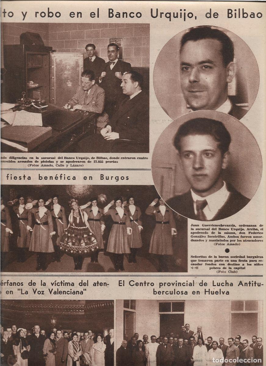 Coleccionismo: A&Ntilde;O 1933 RECORTE PRENSA ASALTO Y ROBO EN EL BANCO URQUIJO DE BILBAO