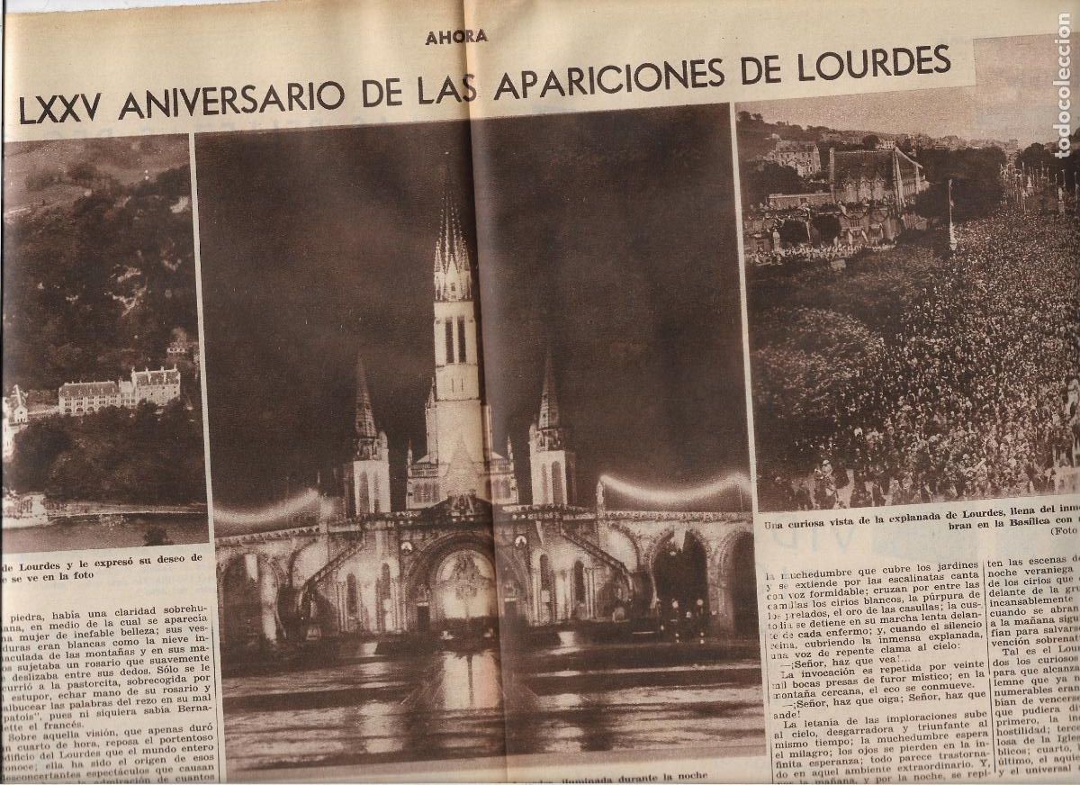 Coleccionismo: A&Ntilde;O 1933 RECORTE PRENSA EL 75 ANIVERSARIO DE APARICIONES DE LA VIRGEN EN LOURDES GRUTA MASSABIELLE