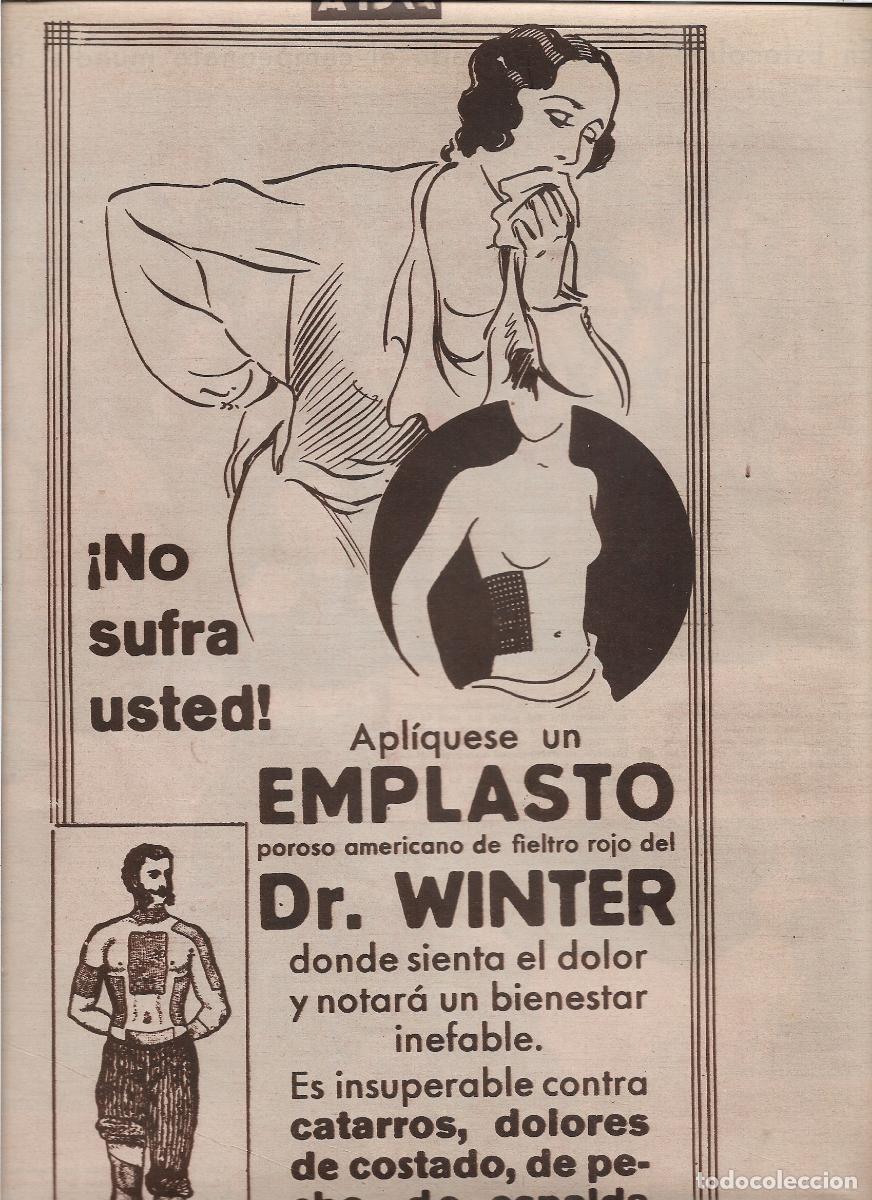 Coleccionismo: A&Ntilde;O 1933 RECORTE PRENSA PUBLICIDAD PARCHE EMPLASTO DOCTOR DR WINTER CURA CATARRO CALMANTE