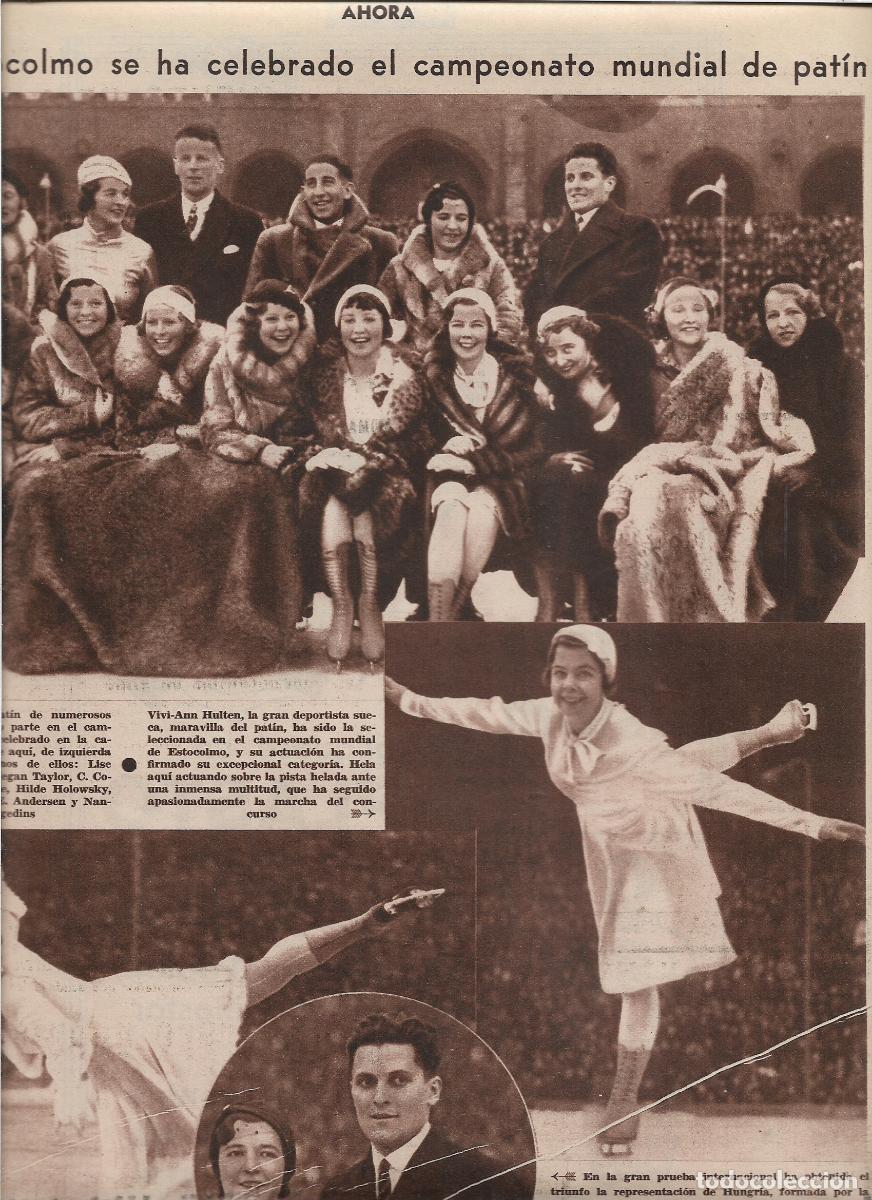 Coleccionismo: A&Ntilde;O 1933 RECORTE PRENS ESTOCOLMO CAMPEONATO MUNDO PATINAJE SOBRE HIELO HILDA HOLOWSKY VIVIANN HULTEN