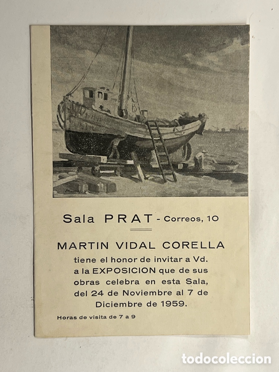 Coleccionismo: SALA PRAT, Valencia. MARTIN VIDAL CORELLA. Exposici&oacute;n de sus obras.. (a.1959) Diptico-Programa