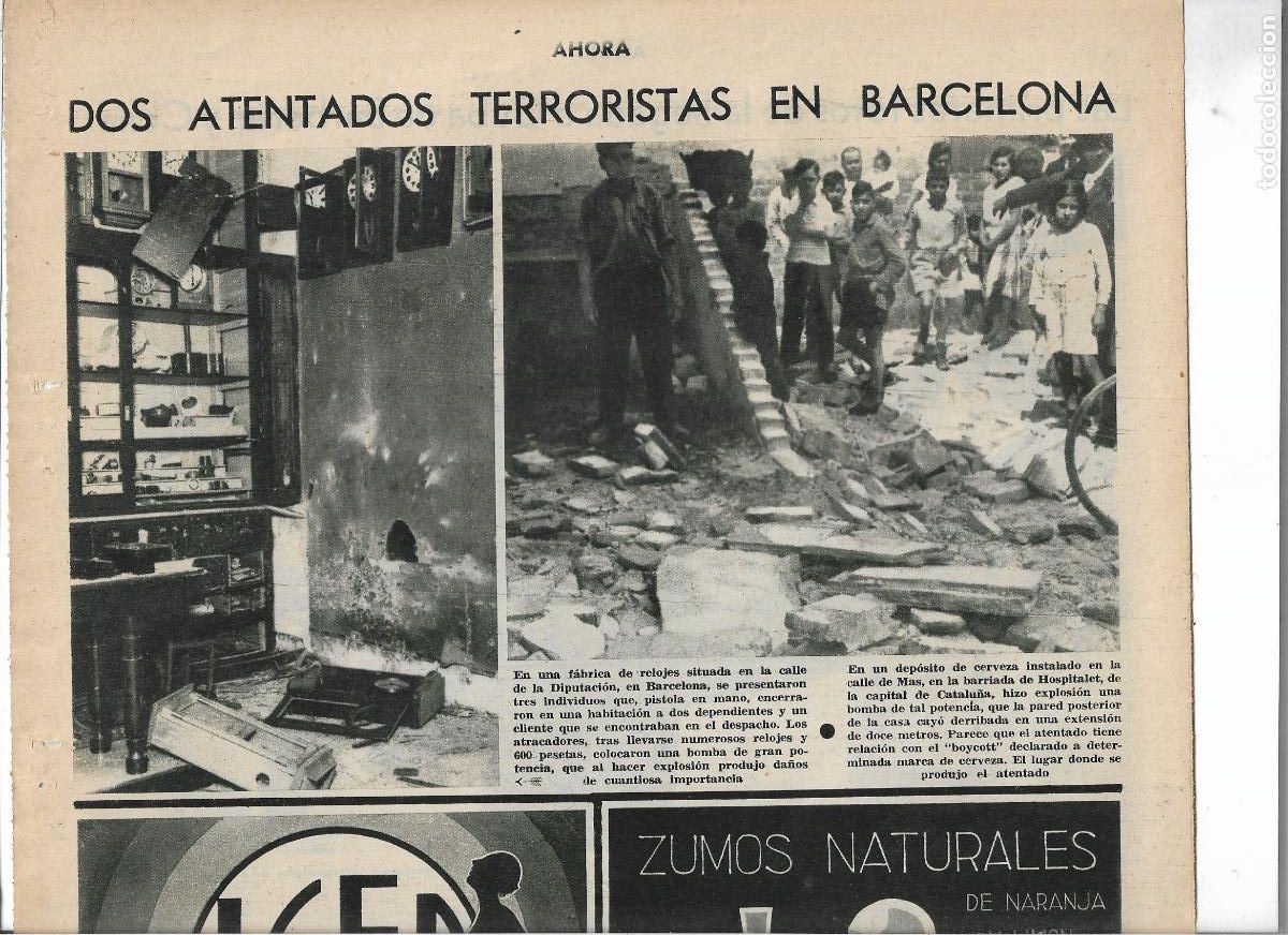 Coleccionismo: A&Ntilde;O 1933 RECORTE PRENSA BARCELONA BOMBA FABRICA DE CERVEZA CALLE MAS HOSPITALET BOICOT
