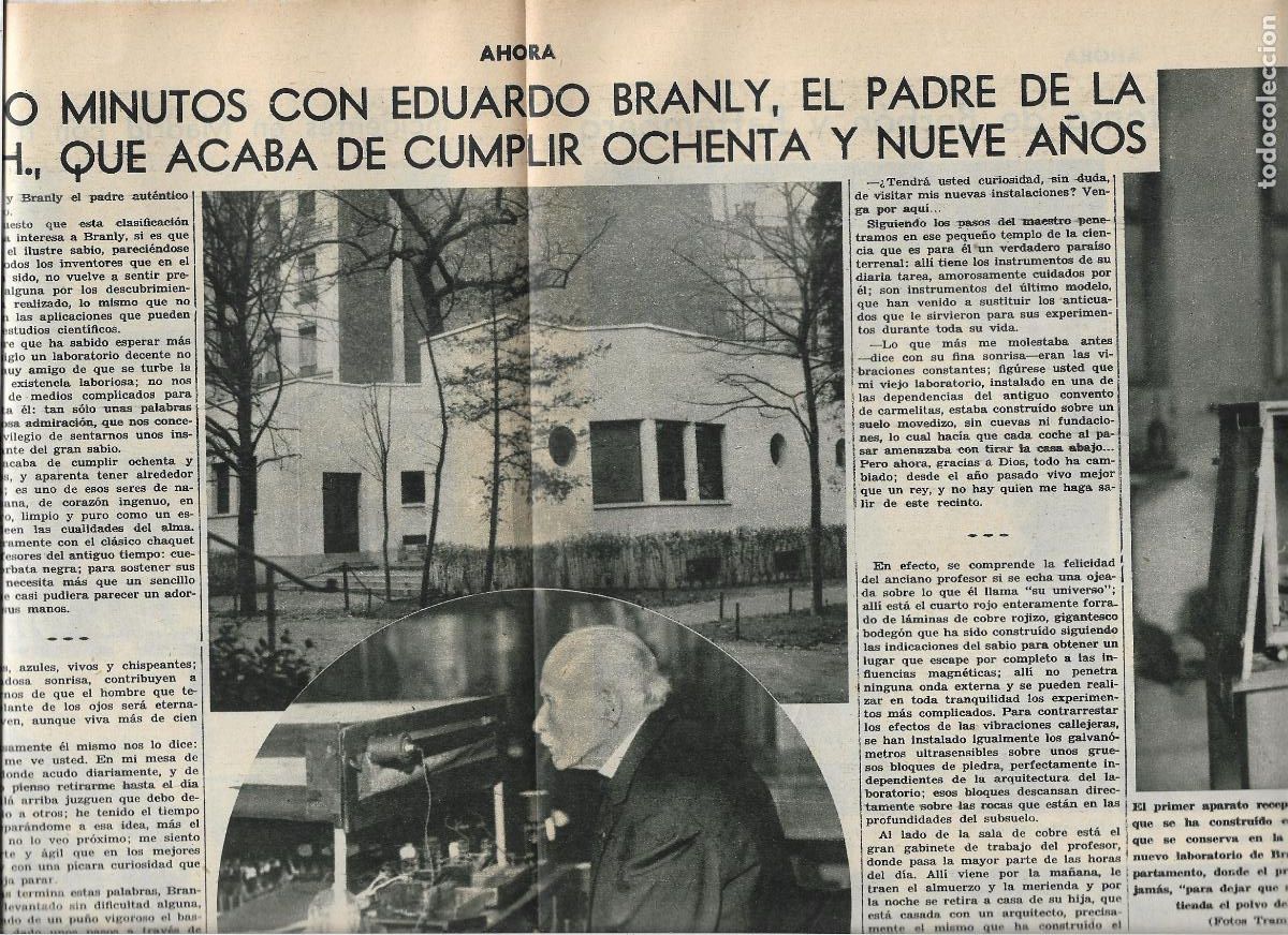 Coleccionismo: A&Ntilde;O 1933 RECORTE PRENSA EDOUARD BRANLY PADRE DE LA TELEGRAFIA SIN HILOS LABORATORIO