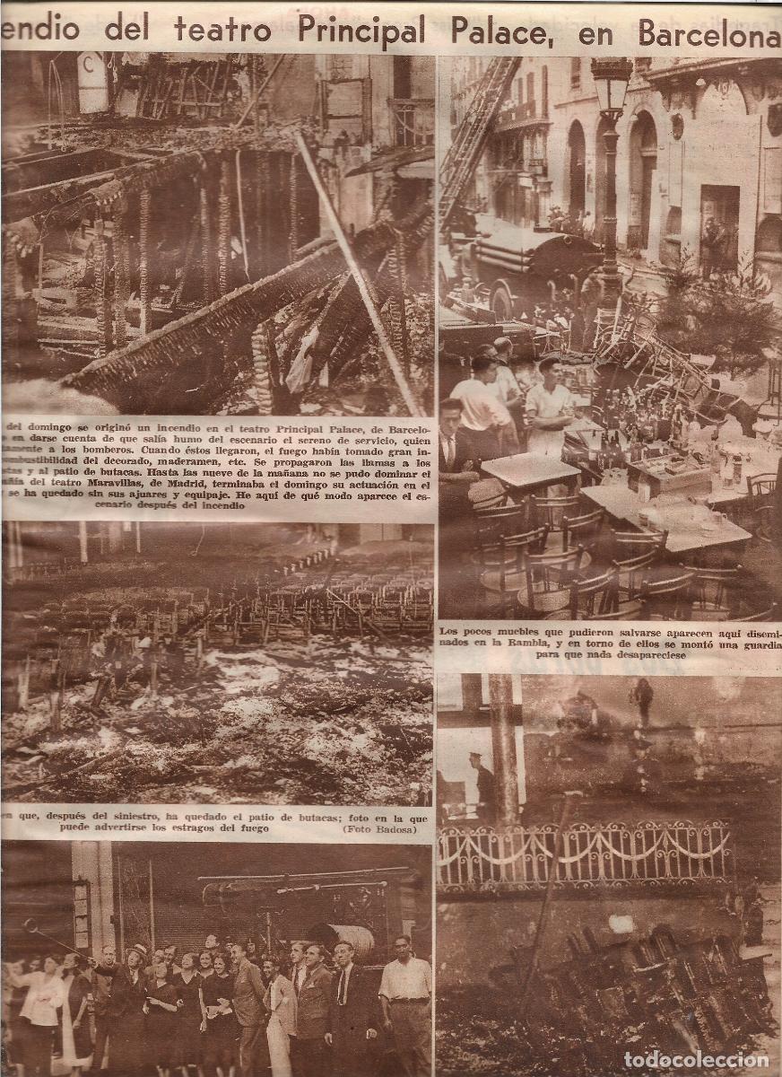 Coleccionismo: A&Ntilde;O 1933 RECORTE PRENSA BARCELONA INCENDIO DEL TEATRO PRINCIPAL PALACE DESTRUCCION ARTISTAS