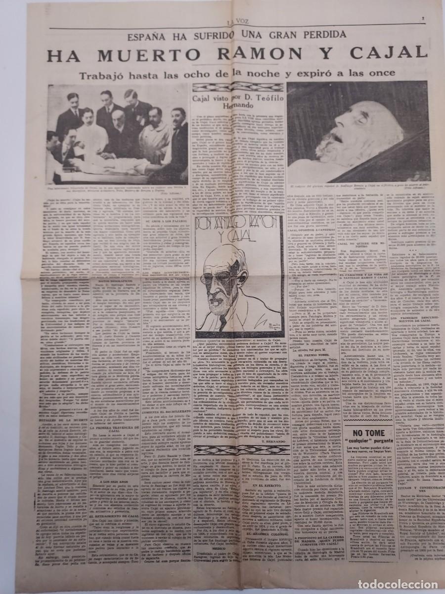 Coleccionismo: Hoja Peri&oacute;dico LA VOZ de Madrid de 1934 (&iquest;18 octubre?). HA MUERTO RAM&Oacute;N Y CAJAL