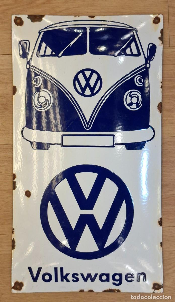 Coleccionismo: Cartel publicitario vintage esmaltado convexo de Volkswagen