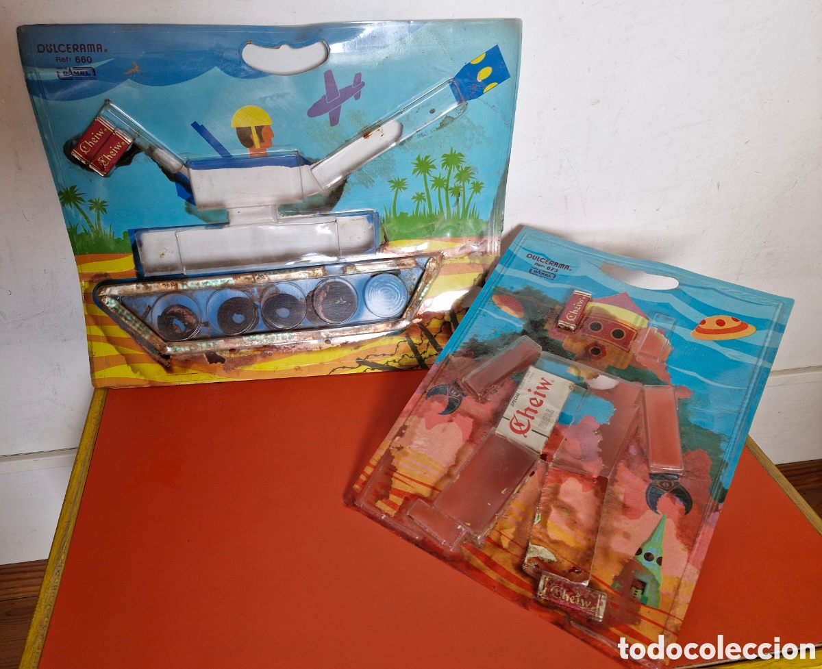 Collectionnisme: 2 BLISTER TANQUE MILITAR Y ROBOT.CHICLE CHEIW Y PALOTES.DULCERAMA DAMEL 80'S.