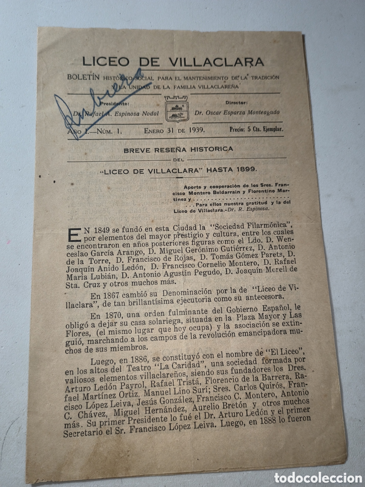 Coleccionismo: Cuba,bolet&iacute;n liceo villa clara ,a&ntilde;o 1939