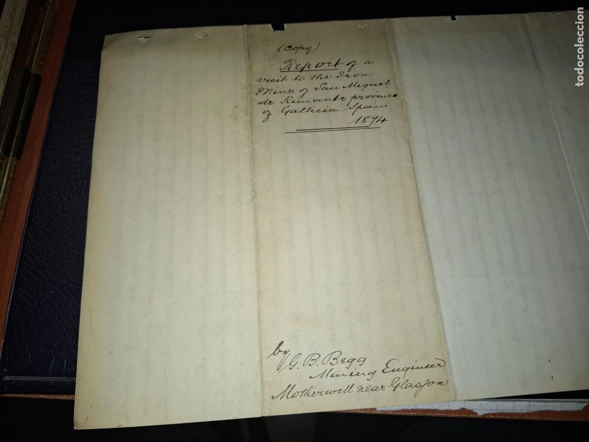 Coleccionismo: Mina y San Miguel. Province Gallicia. Manuscritas. Diptico. Texto ingles. Mineras. 1874