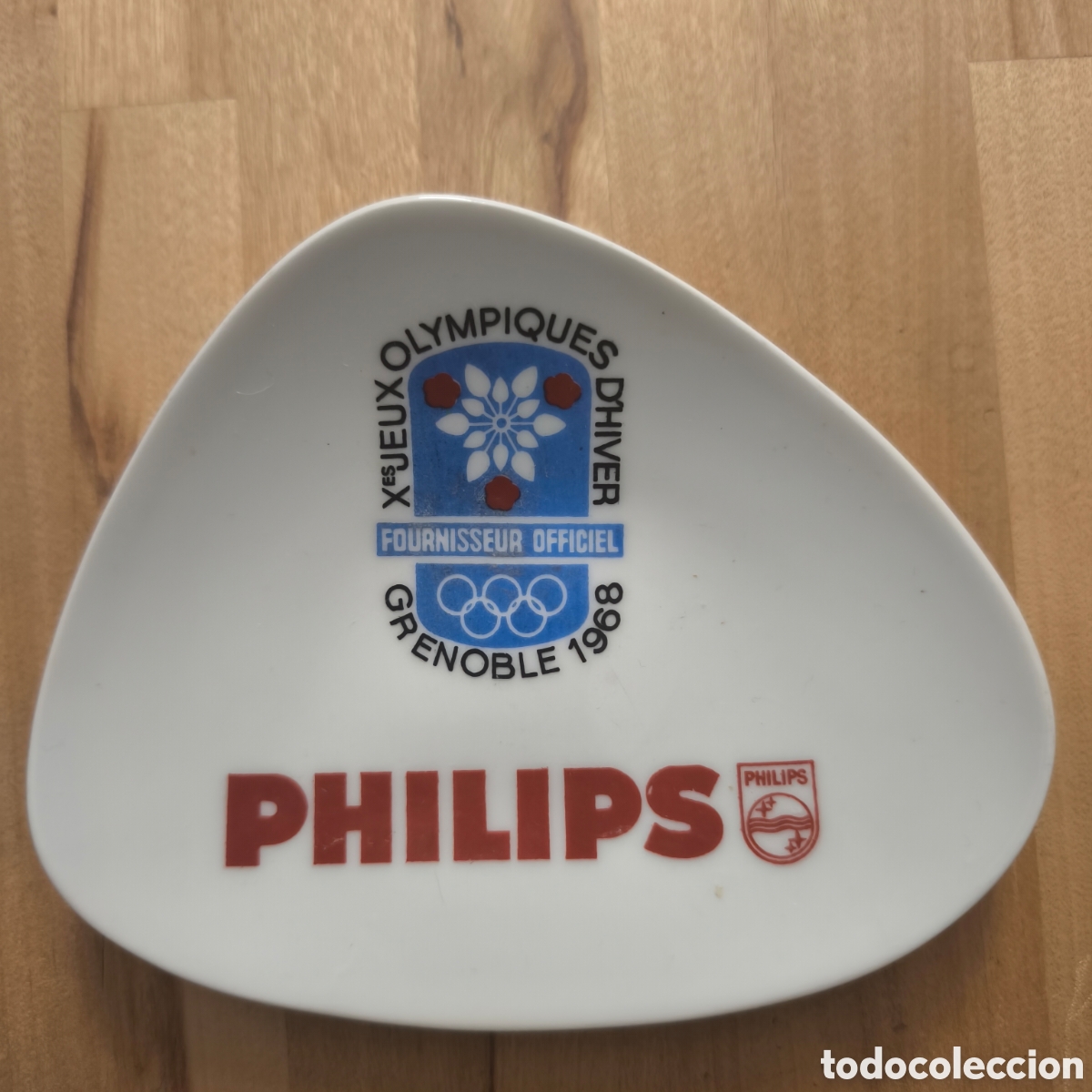 Coleccionismo: Antiguo cenicero de porcelana propaganda Philips juegos olimpicos de invierno Grenoble 1968