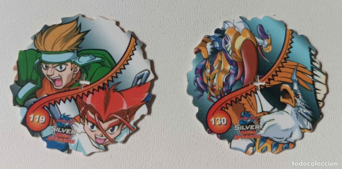Coleccionismo: Lote 2 BEYBLADE MEGA SILVER SPINNERS n&ordm; 119 y 130 MATUTANO a&ntilde;o 2003 Tazos
