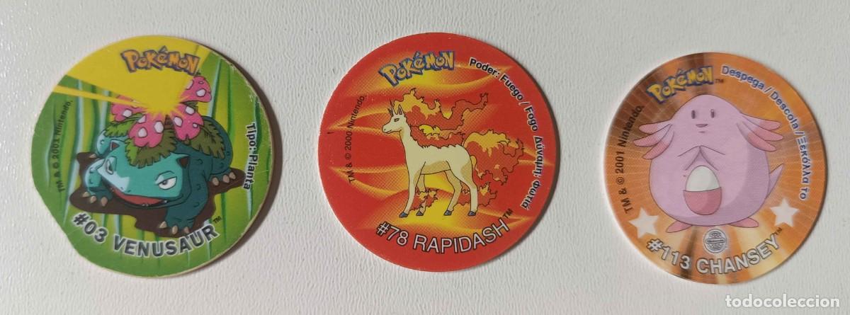 Coleccionismo: Lote 3 tazos POKEMON n&ordm; 3 Venusaur n&ordm; 78 Rapidash n&ordm; 113 Chansey Attack Sticker Matutano