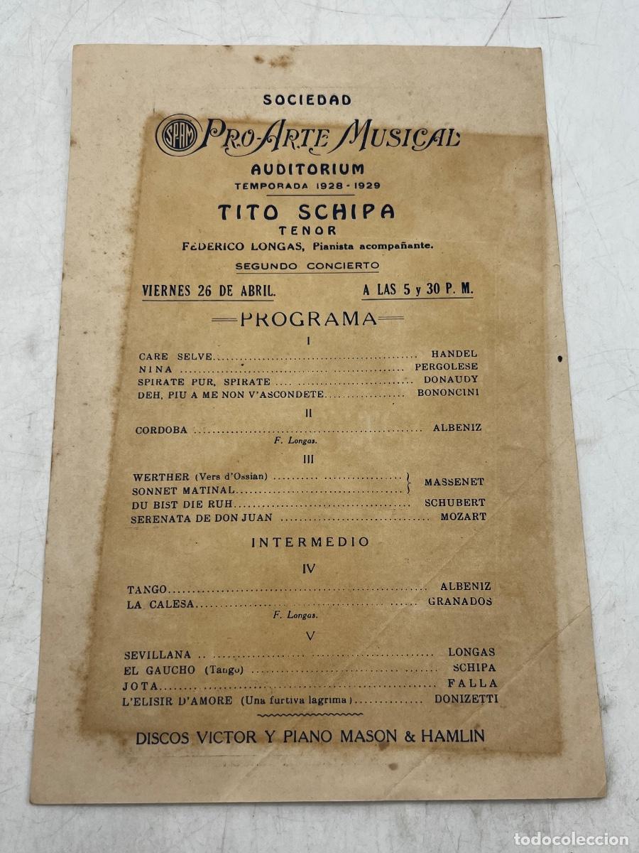 Coleccionismo: CUBA. 1928-1929. PRO-ARTE MUSICAL. TITO SCHIPA. AUDITORIUM. PROGRAMA.
