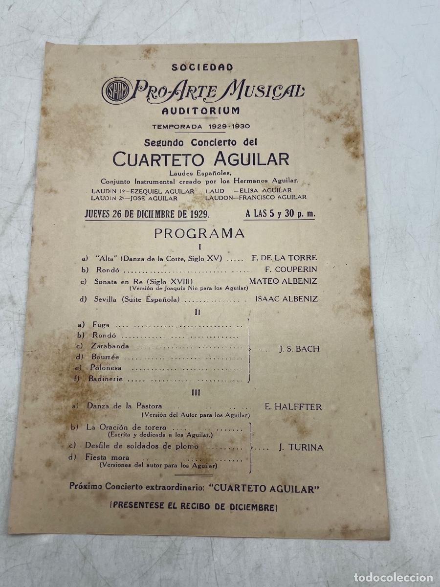 Coleccionismo: CUBA. 1929-1930. PRO-ARTE MUSICAL. CUARTETO AGUILAR. AUDITORIUM. PROGRAMA.