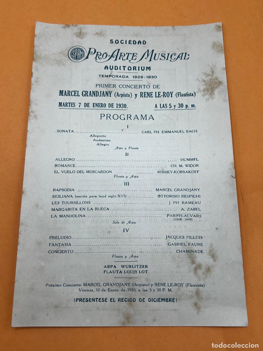 Coleccionismo: CUBA. 1929-1930. PRO-ARTE MUSICAL. MARCEL GRANDJANY Y RENE LE-ROY. AUDITORIUM. PROGRAMA.