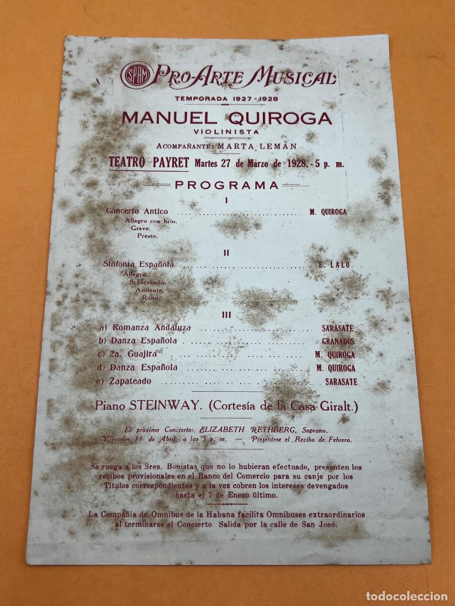 Coleccionismo: CUBA. 1927-1928. PRO-ARTE MUSICAL. MANUEL QUIROGA. AUDITORIUM. PROGRAMA.