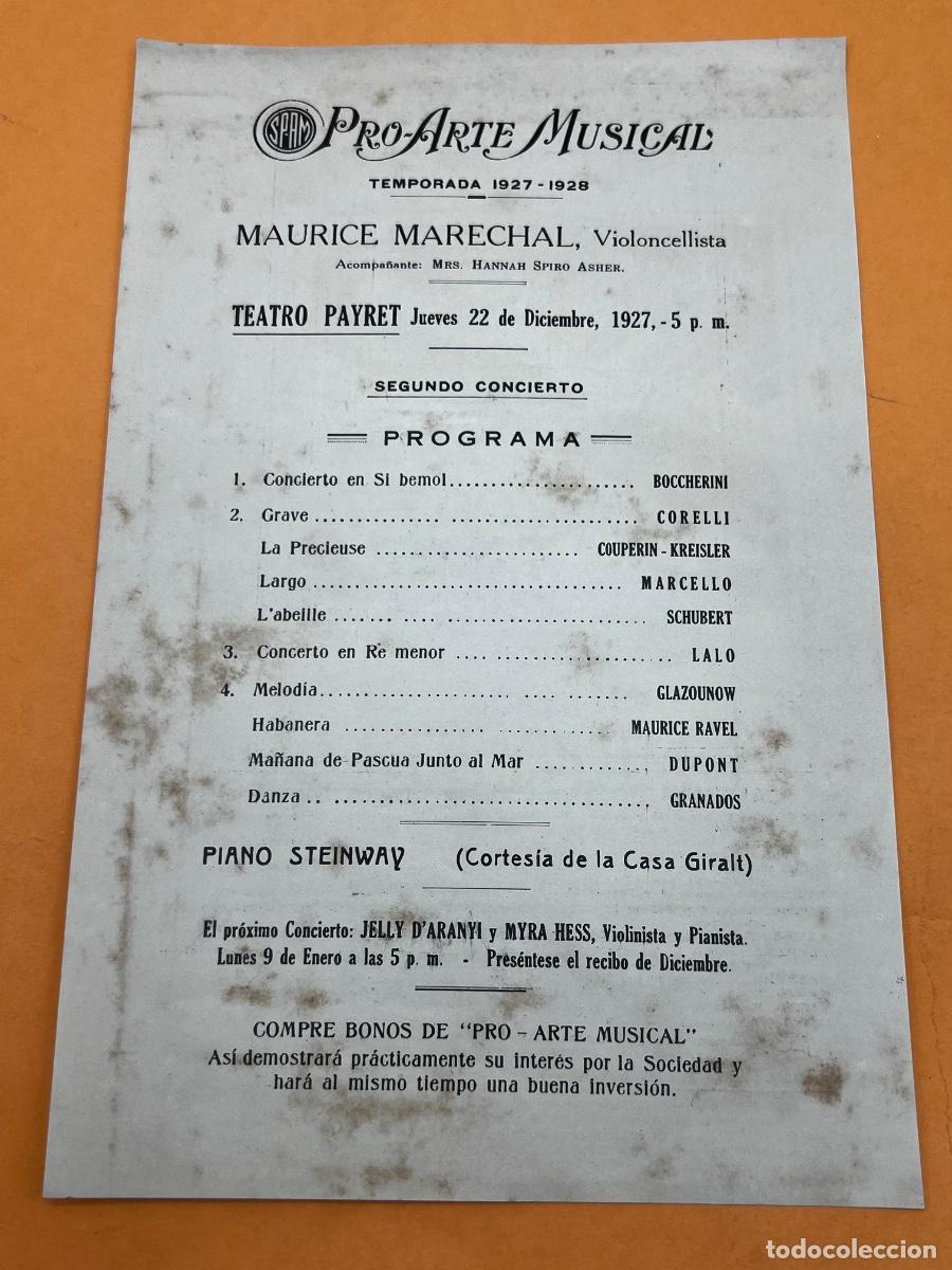 Coleccionismo: CUBA. 1927-1928. PRO-ARTE MUSICAL. TEATRO PAYRET. MAURICE MARECHAL. PROGRAMA.