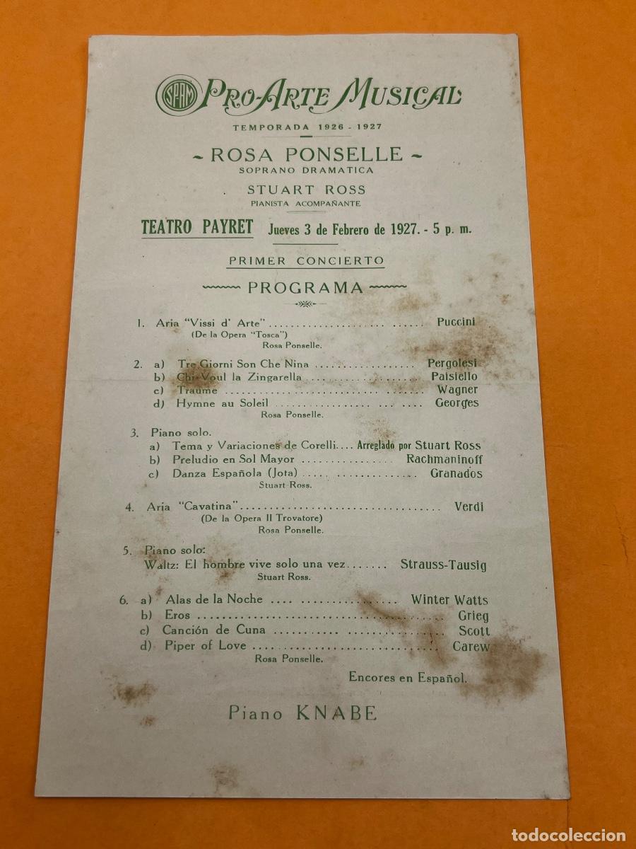 Coleccionismo: CUBA. 1926-1927. PRO-ARTE MUSICAL. TEATRO PAYRET. ROSA PONSELLE. PROGRAMA.