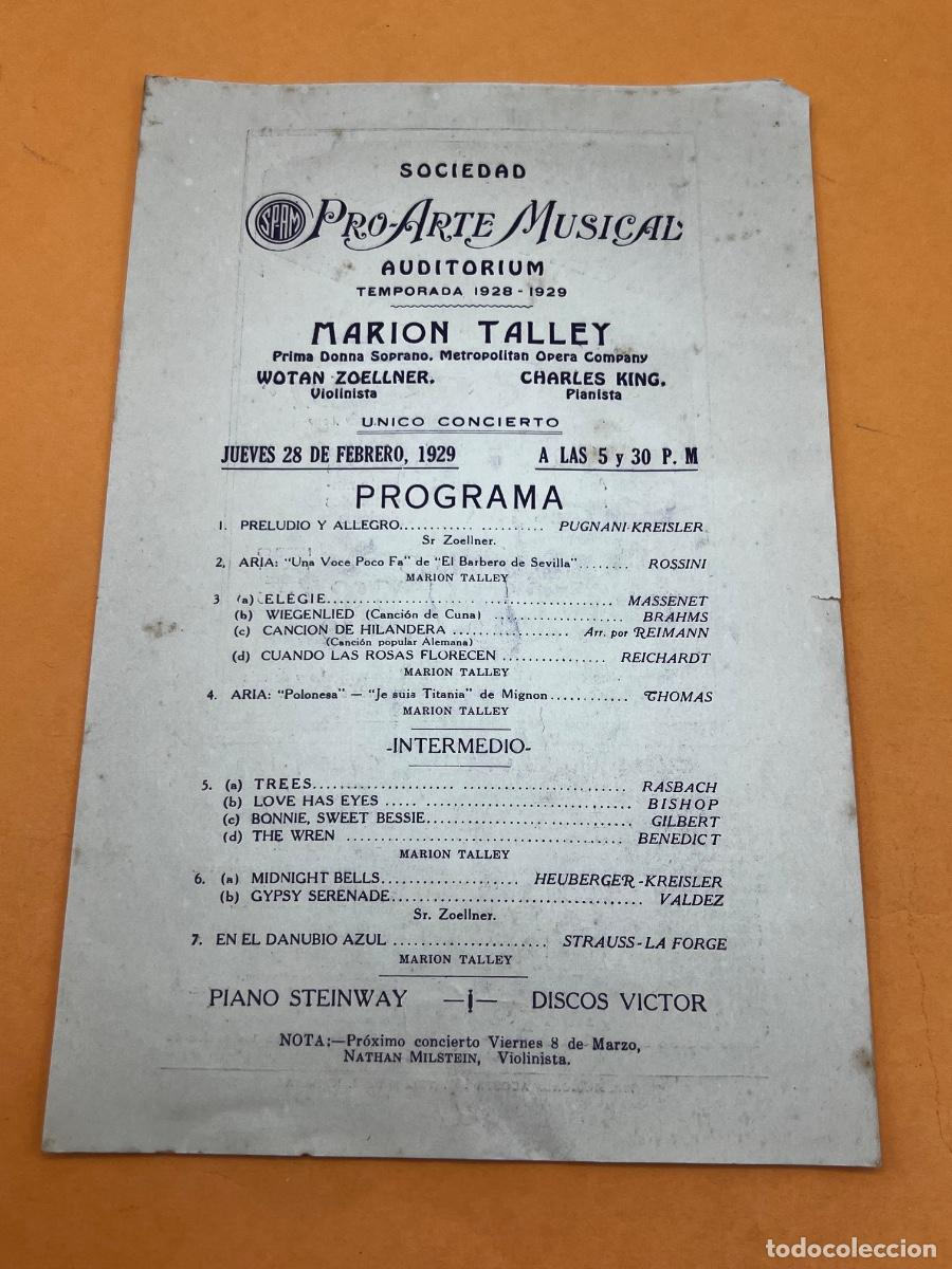 Coleccionismo: CUBA. 1928-1929. PRO-ARTE MUSICAL. TEATRO PAYRET. MARION TALLEY. PROGRAMA.