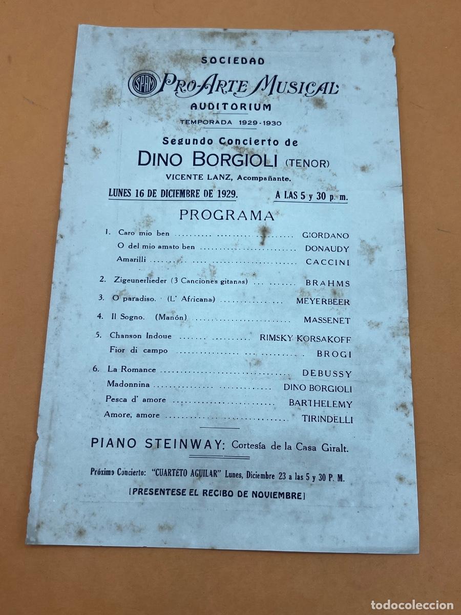 Coleccionismo: CUBA. 1929-1930. PRO-ARTE MUSICAL. TEATRO PAYRET. DINO BORGIOLI. PROGRAMA.