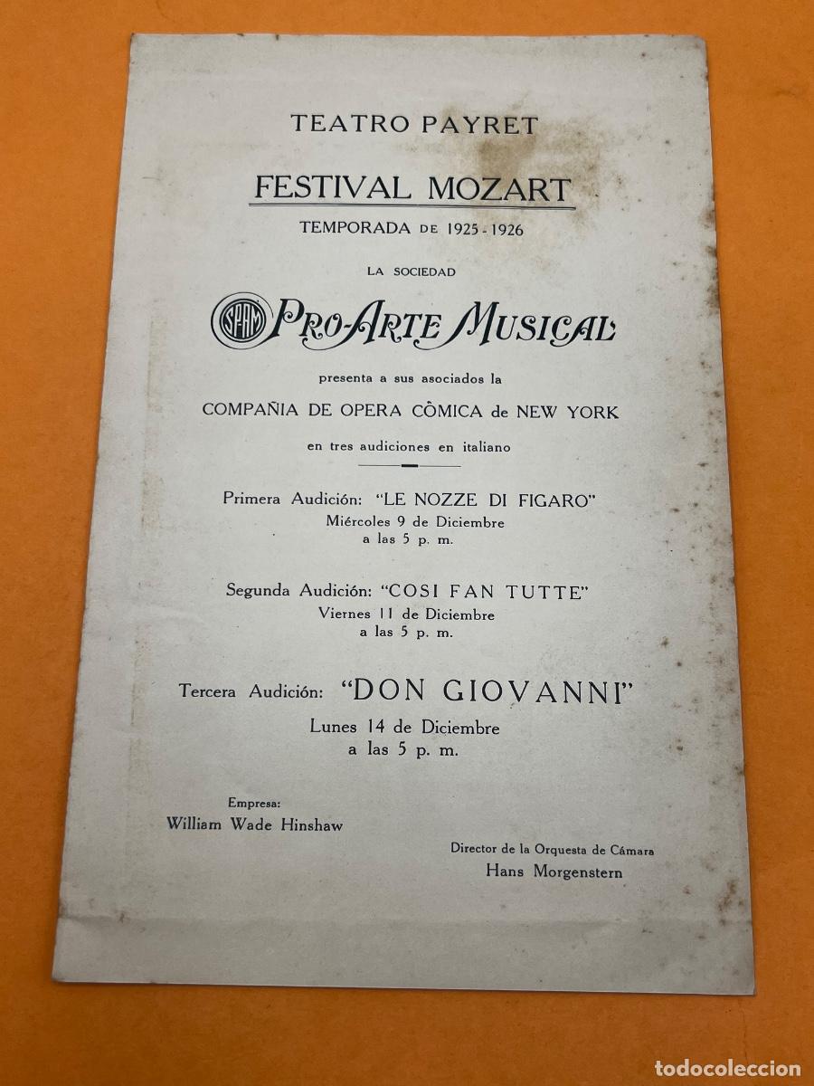 Coleccionismo: CUBA. 1925-1926. FESTIVAL MOZART. TEATRO PAYRET. DON GIOVANNI PROGRAMA.