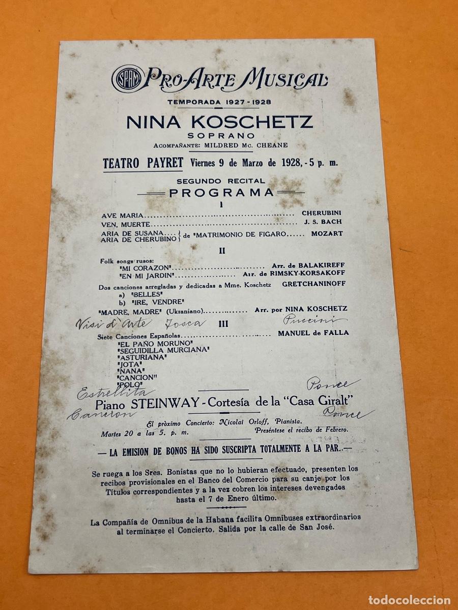 Coleccionismo: CUBA. 1927-1928. PRO-ARTE MUSICAL. TEATRO PAYRET. NI&Ntilde;A KOSCHETZ. PROGRAMA.
