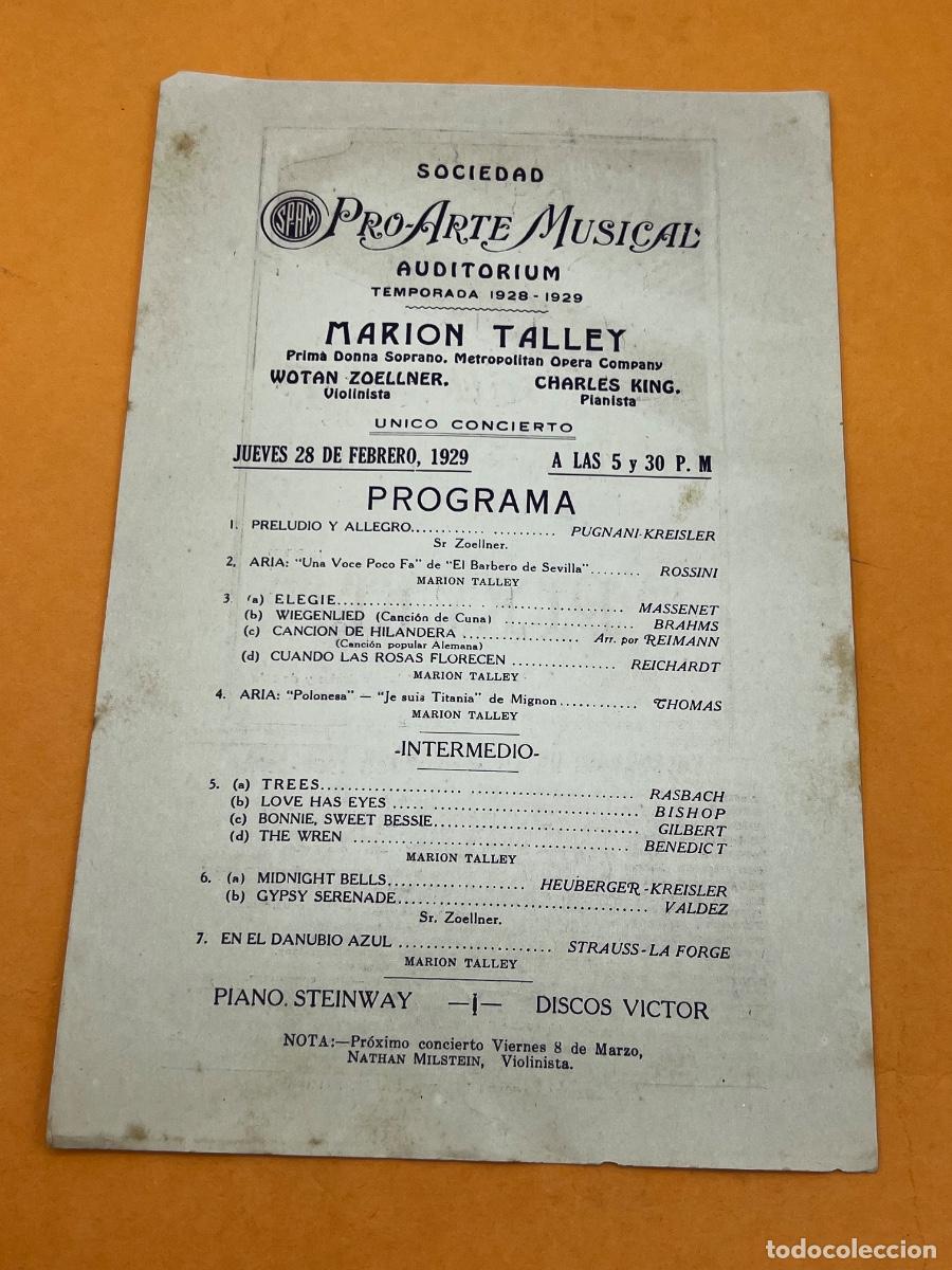Coleccionismo: CUBA. 1928-1929. PRO-ARTE MUSICAL. TEATRO PAYRET. MARION TALLEY. PROGRAMA.