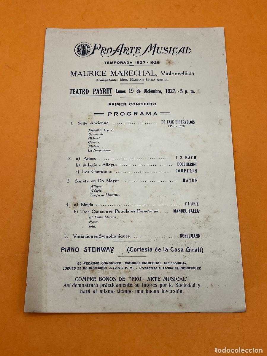 Coleccionismo: CUBA. 1927-1928. PRO-ARTE MUSICAL. TEATRO PAYRET. MAURICE MARECHAL. PROGRAMA.