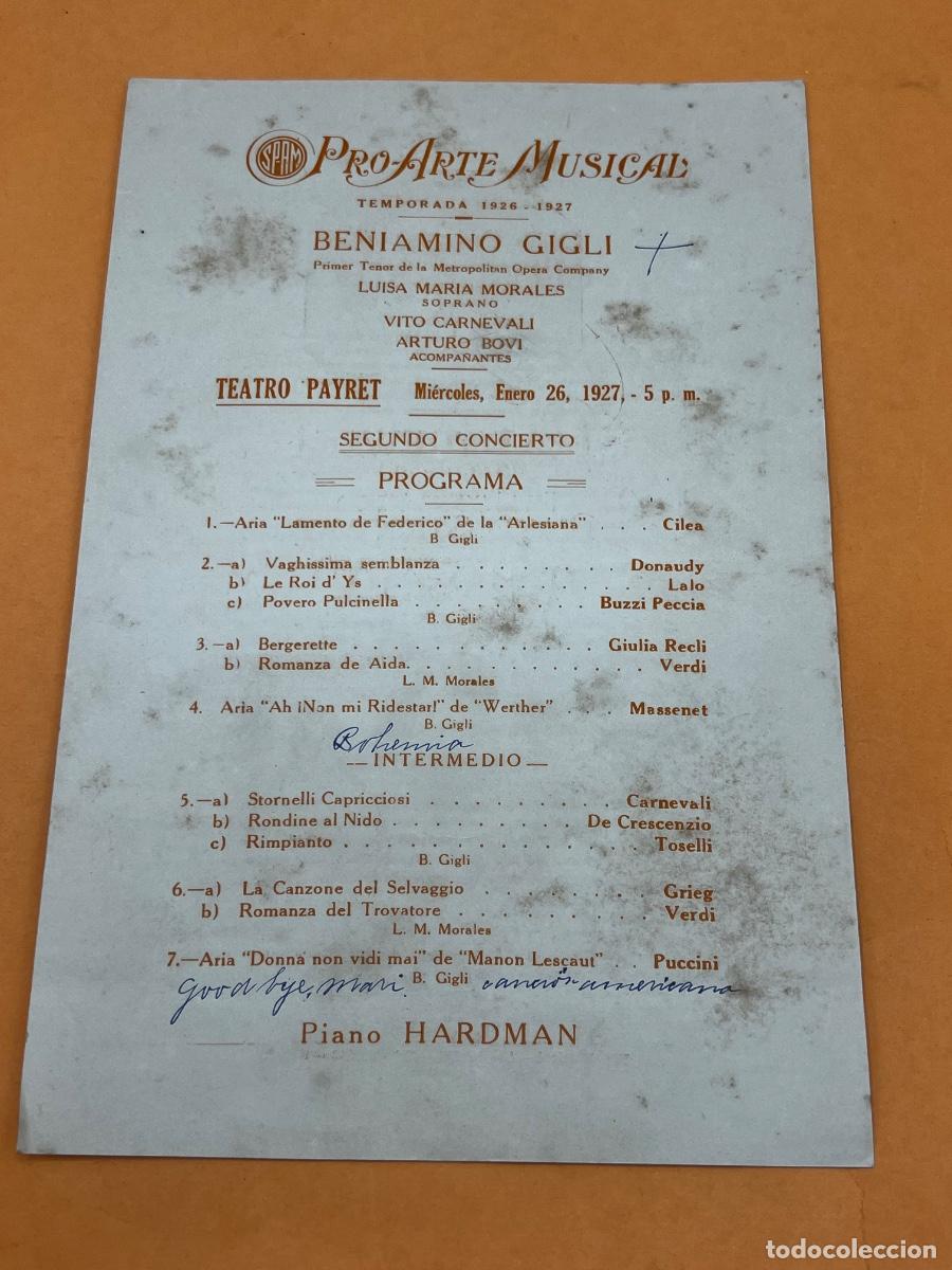 Coleccionismo: CUBA. 1926-1927. PRO-ARTE MUSICAL. TEATRO PAYRET. BENIAMINO GIGLI. PROGRAMA.
