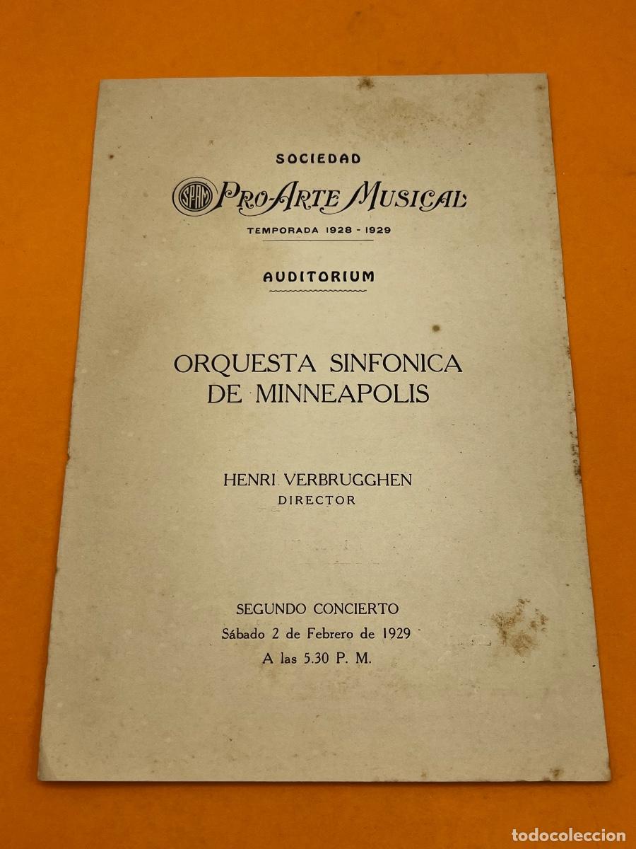 Coleccionismo: CUBA. 1929. PRO-ARTE MUSICAL. TEATRO PAYRET. ORQUESTA SINF&Oacute;NICA DE MINNEAPOLIS. PROGRAMA.