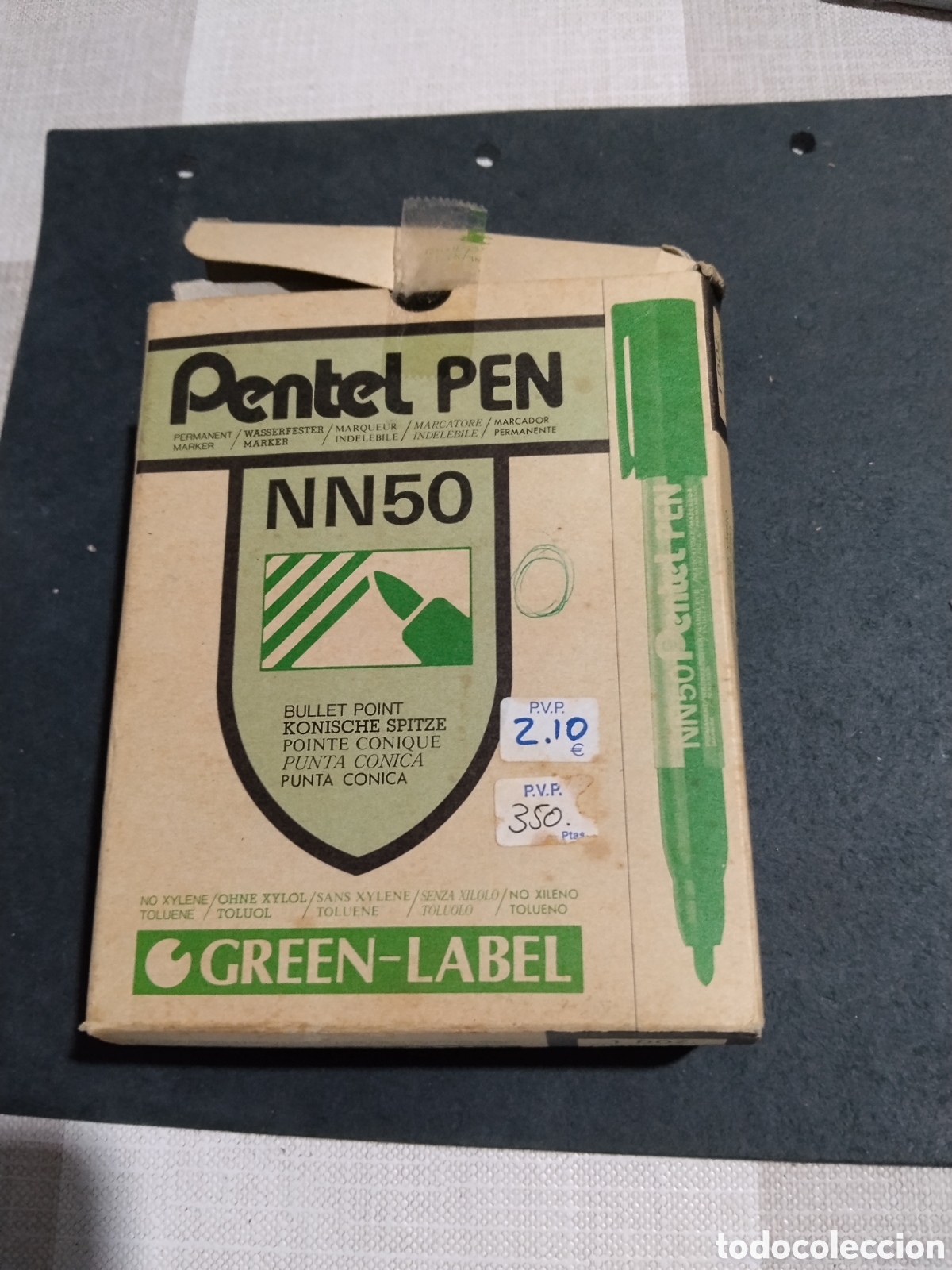 Coleccionismo: Caja con 8 marcadores o rotuladores PENTEL PEN NN50 ROJOS Y VERDES made in Japan