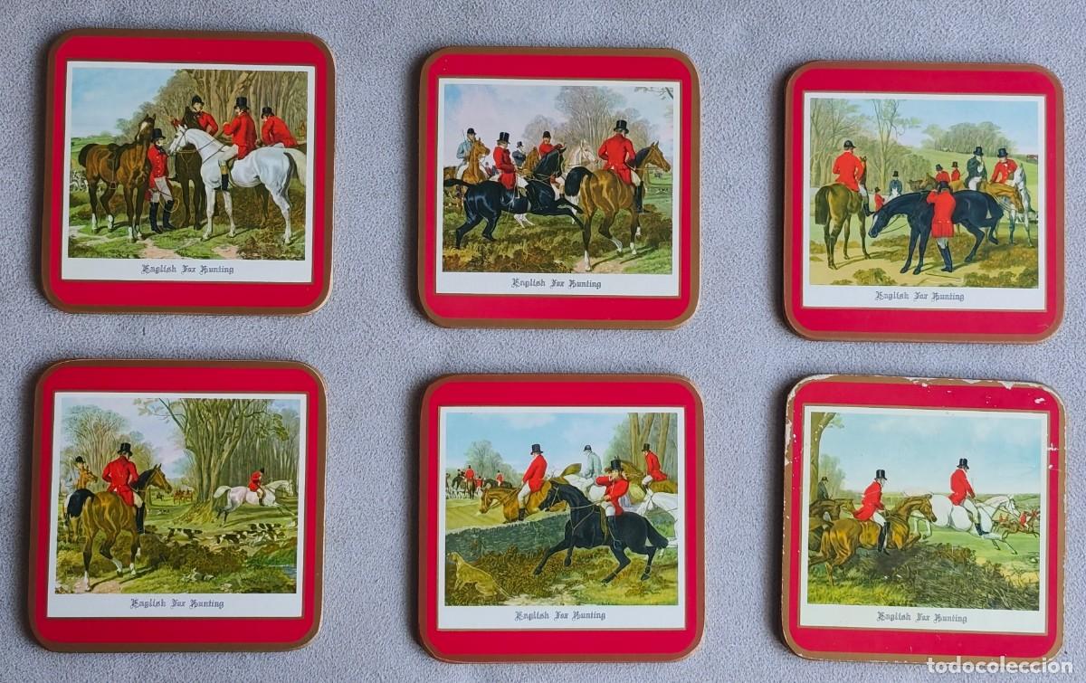 Coleccionismo: LOTE DE 6 POSAVASOS VINTAGE DE CORCHO O MADERA PRENSADA CON ESCENAS DE LA CAZA DEL ZORRO INGLESA