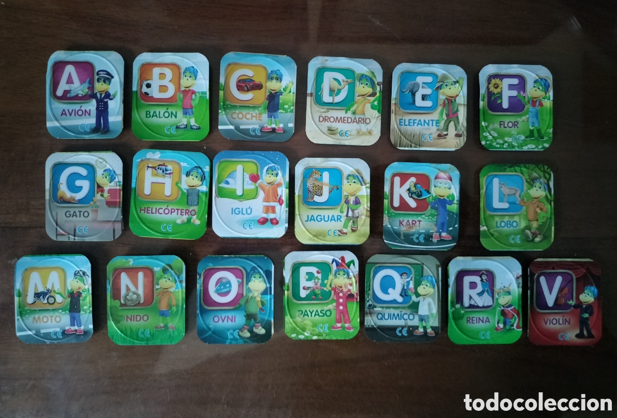 Collecting: 19 TAPAS CROMOS DANONINO PETIT SUISSE. ABECEDARIO. ALFABETO. Casi completo, solo faltan 7 letras