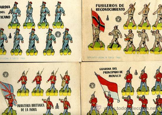 Sammeln von Bastelb&ouml;gen: 4 recortables de BRUGUERA 1960 INFANTERIA BRIT&Aacute;NICA DE LA INDIA &ndash;FUSILEROS &ndash; PRINCIPADO DE MONA