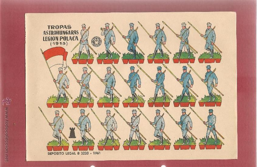 Sammeln von Bastelb&ouml;gen: 01215 recortable SOLDADOS TROPAS ASTROHUNGARAS LEGI&Oacute;N POLACA 1915, BARCELONA 1961 25x 17,5 cm