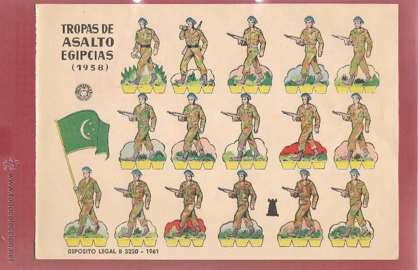 Coleccionismo Recortables: 01217 recortable SOLDADOS TROPAS DE ASALTO EGIPCIAS 1958 , BARCELONA 1961 25x 17,5 cm