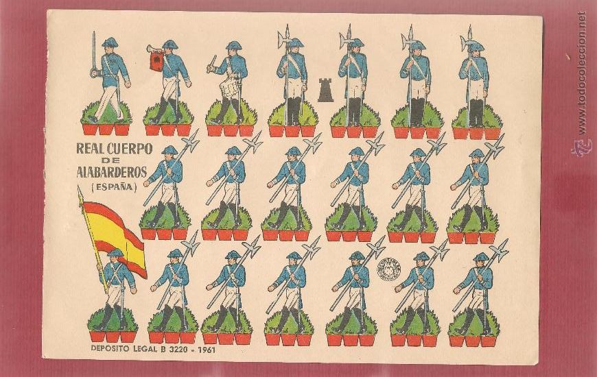 Sammeln von Bastelb&ouml;gen: 01218 recortable SOLDADOS REAL CUERPO DE ALABADEROS ESPA&Ntilde;A, BARCELONA 1961 25x 17,5 cm