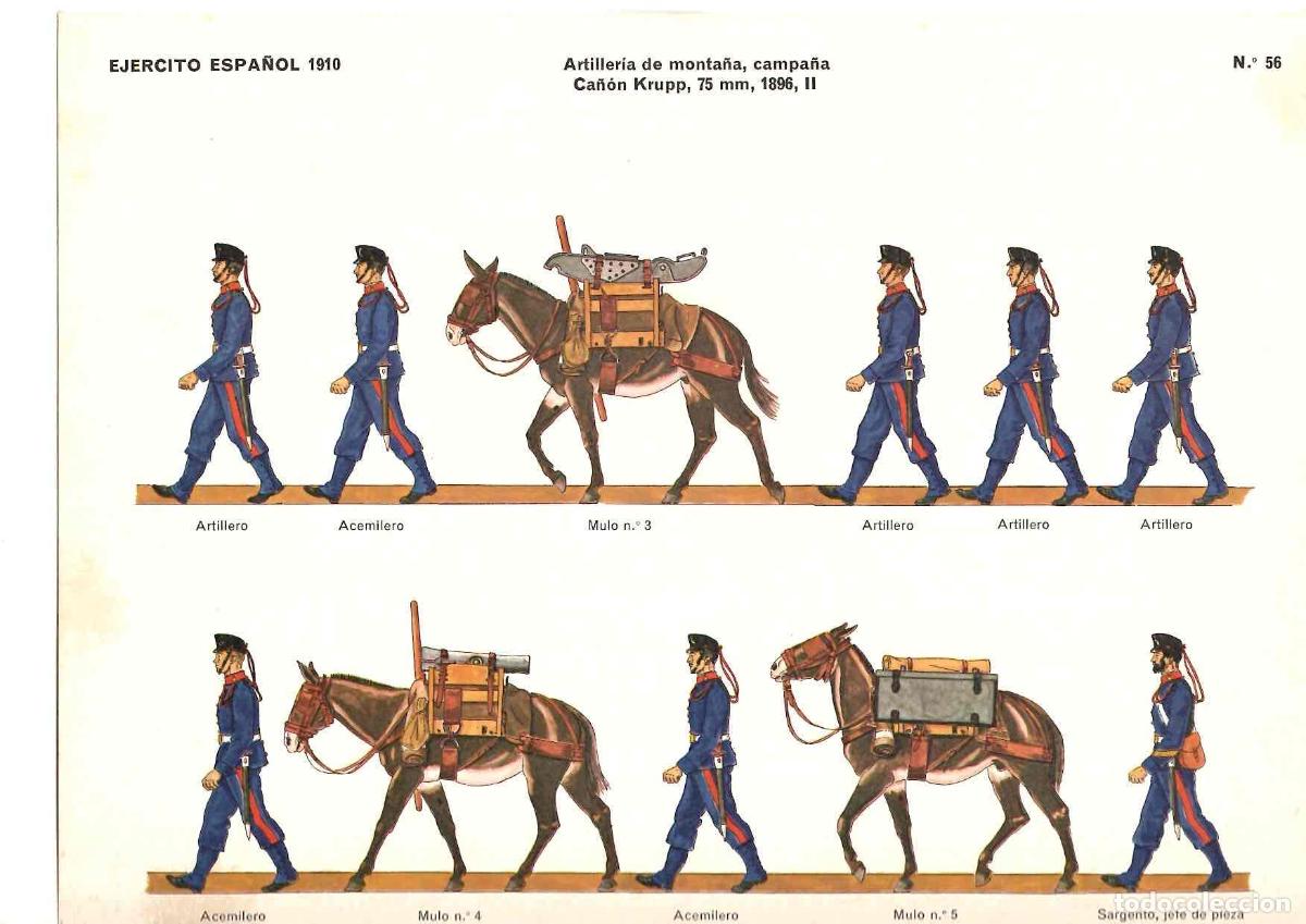 Coleccionismo recortables: RECORTABLE EJERCITO ESPA&Ntilde;OL 1910 ARTILLERIA DE CAMPA&Ntilde;A CA&Ntilde;ON KRUPP 1896. N&ordm; 56, 1974