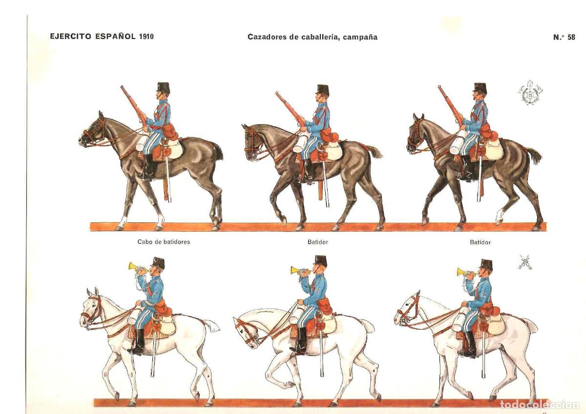 Coleccionismo recortables: RECORTABLE EJERCITO ESPA&Ntilde;OL 1910 CAZADORES DE CABALLERIA, CAMPA&Ntilde;A. N&ordm; 58, 1974