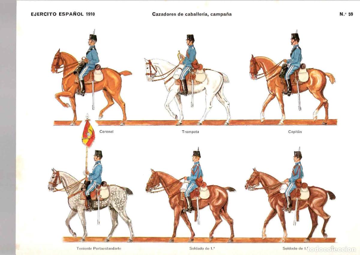 Coleccionismo recortables: RECORTABLE EJERCITO ESPA&Ntilde;OL 1910 CAZADORES DE CABALLERIA, CAMPA&Ntilde;A. N&ordm; 59, 1974