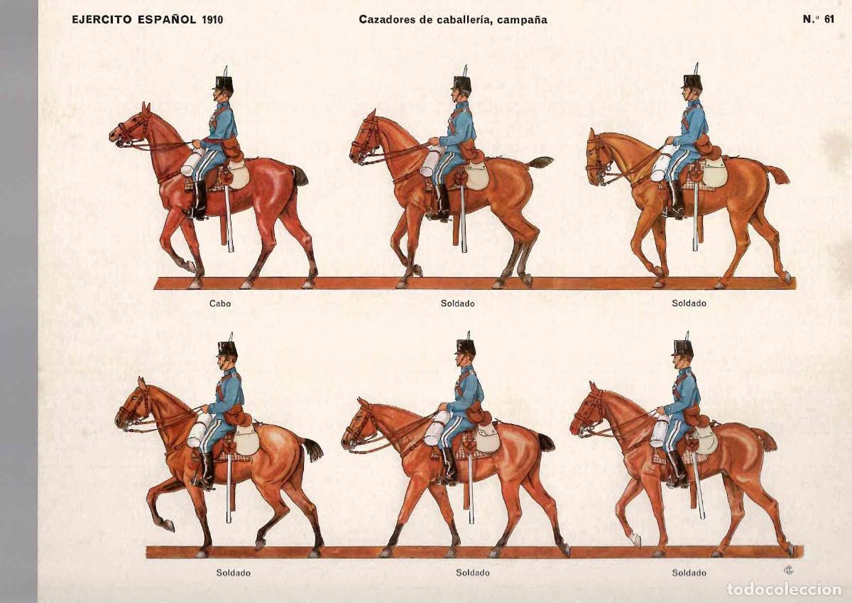 Coleccionismo recortables: RECORTABLE EJERCITO ESPA&Ntilde;OL 1910 CAZADORES DE CABALLERIA, CAMPA&Ntilde;A. N&ordm; 61, 1974