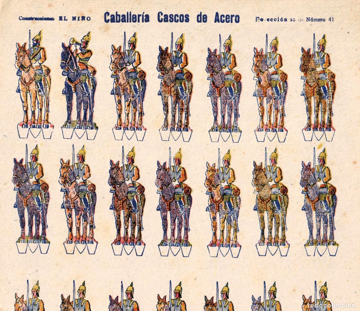 Coleccionismo recortables: Recortable antiguo - Caballeria cascos de acero - Construcciones EL NI&Ntilde;O - Colecci&oacute;n 10 numero 41