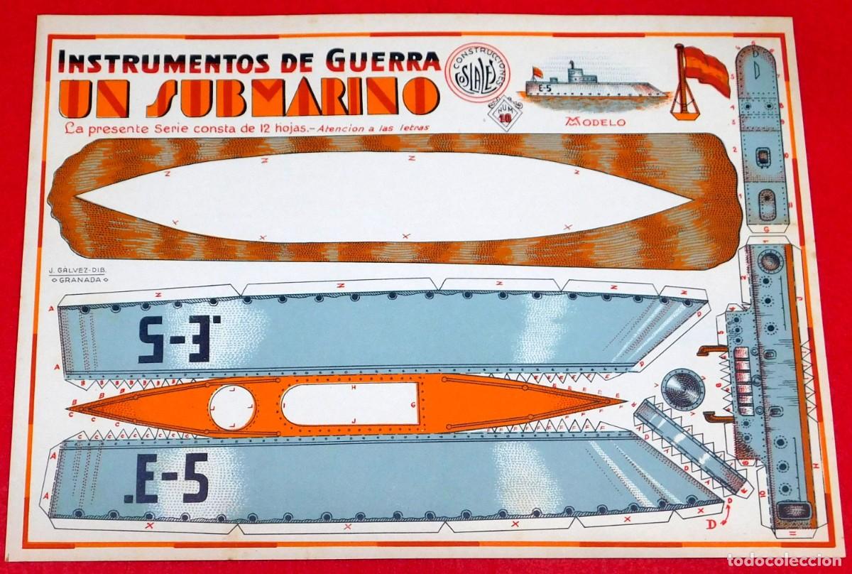 Coleccionismo recortables: Recortable Guerra Civil INSTRUMENTOS DE GUERRA SUBMARINO - GALVEZ, dibujante Construcciones Costa -