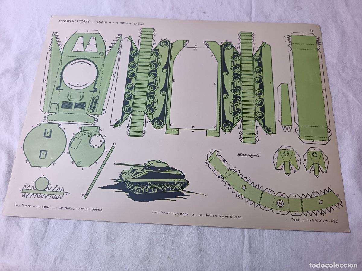 Coleccionismo recortables: Antigua Hoja de Recortable, Toray, Tanque Sherman