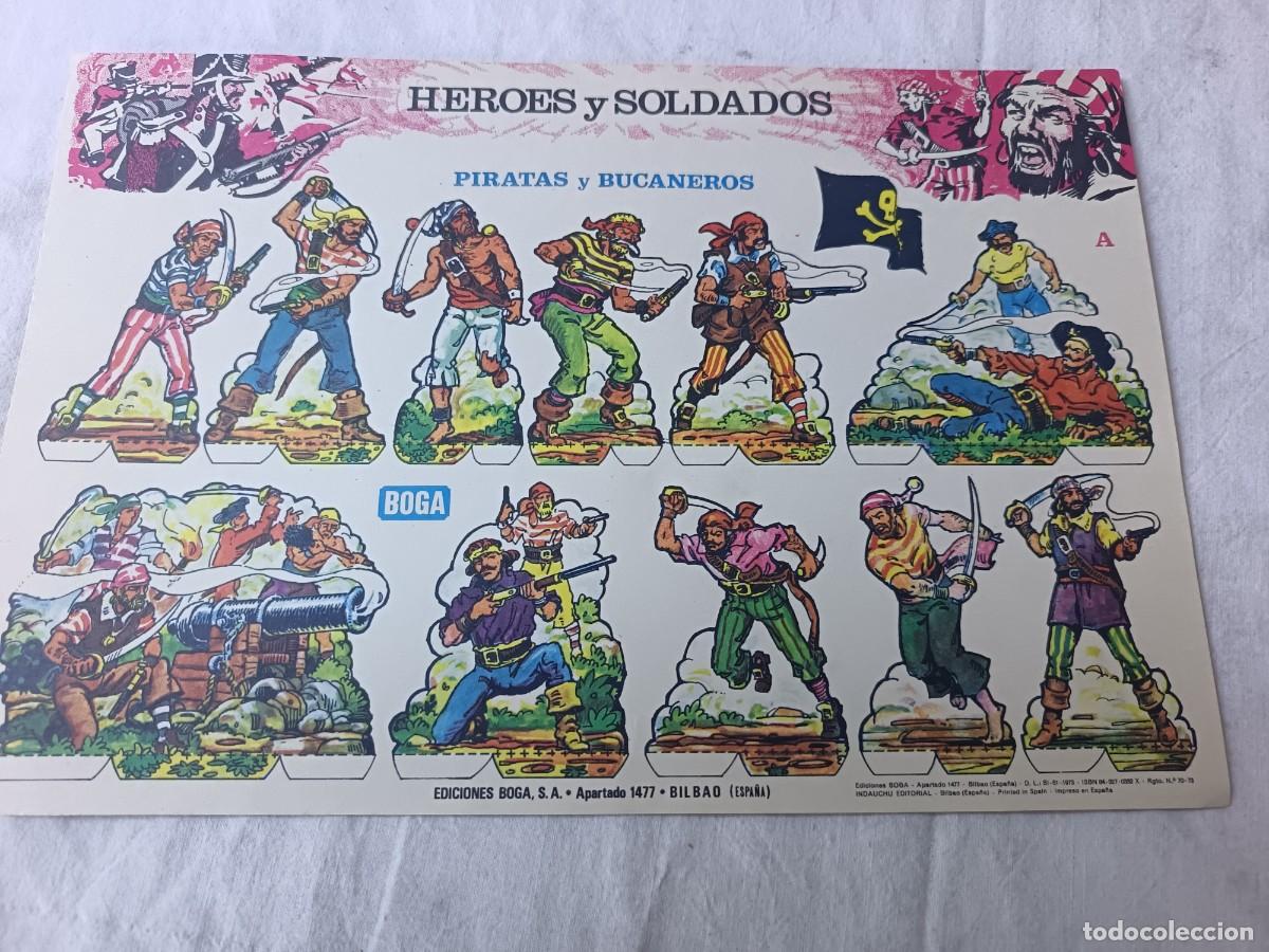 Coleccionismo recortables: Antigua Hoja de Recortable, BOGA, H&eacute;roes y Soldados, Piratas y Bucaneros, unos 31 x 21 cms.