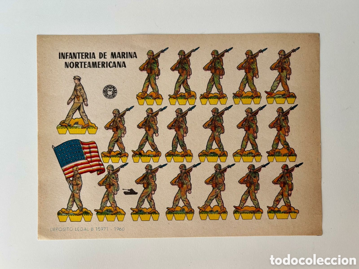 Coleccionismo recortables: L&aacute;mina RECORTABLE Infanter&iacute;a de Marina norteamericana editorial BRUGUERA 1960 NUEVA soldados a&ntilde;os 60